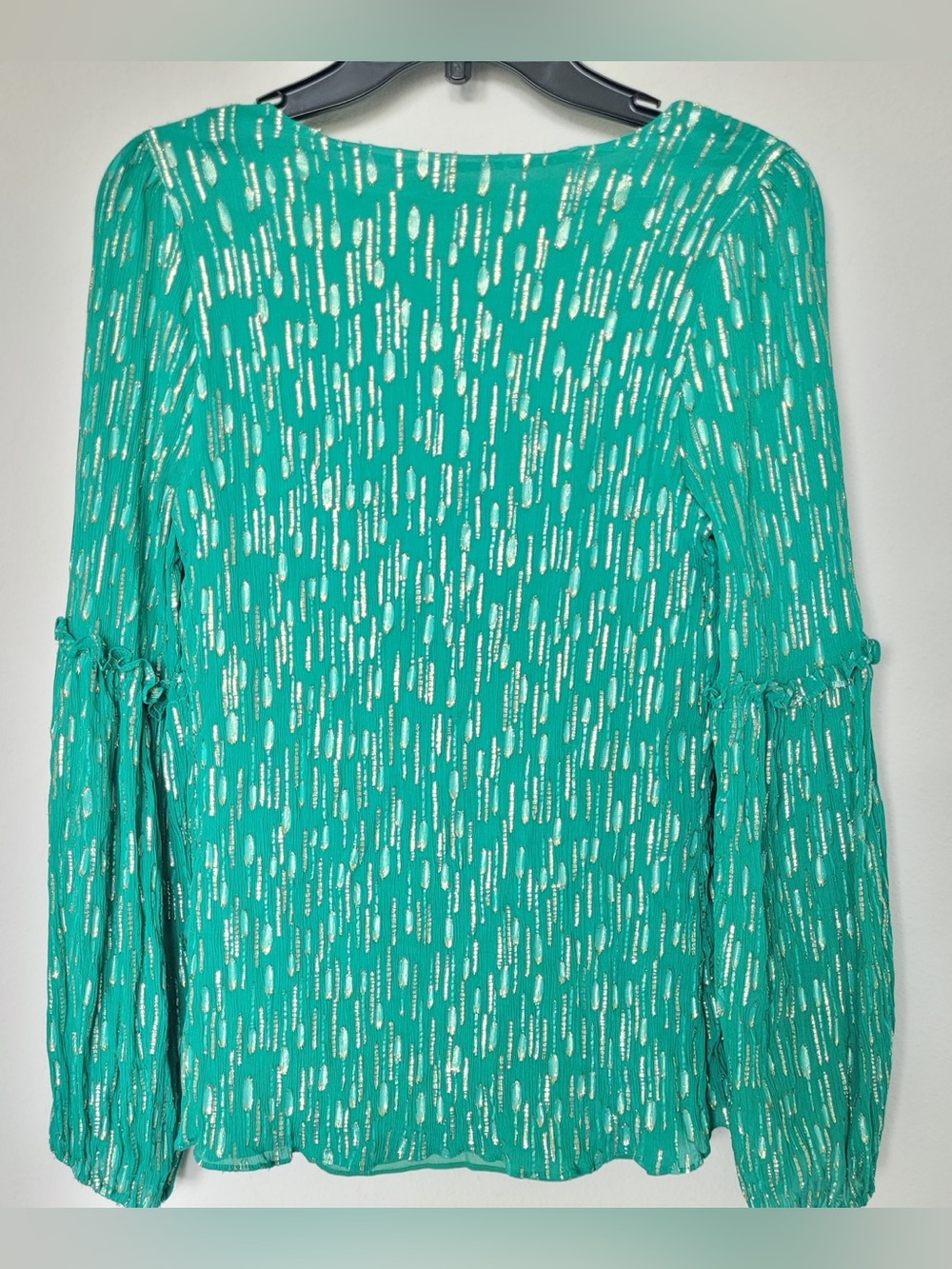 ✅ Lilly Pulitzer Cleme Long Sleeve Top Fiddle Leaf Green Mystical Metallic sz 14 - Picture 3 of 11